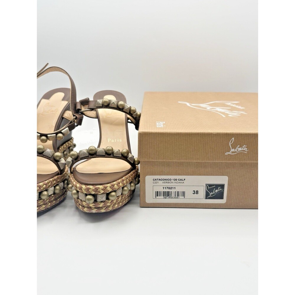 Christian Louboutin Cataconico 120 Brown Leather Wedge Espadrilles Size EU 38 - Picture 13 of 13